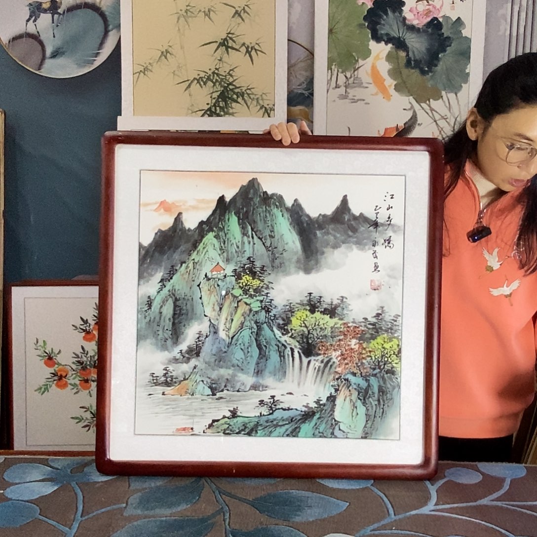 国画手写手绘带框包邮国画作品62✖️62