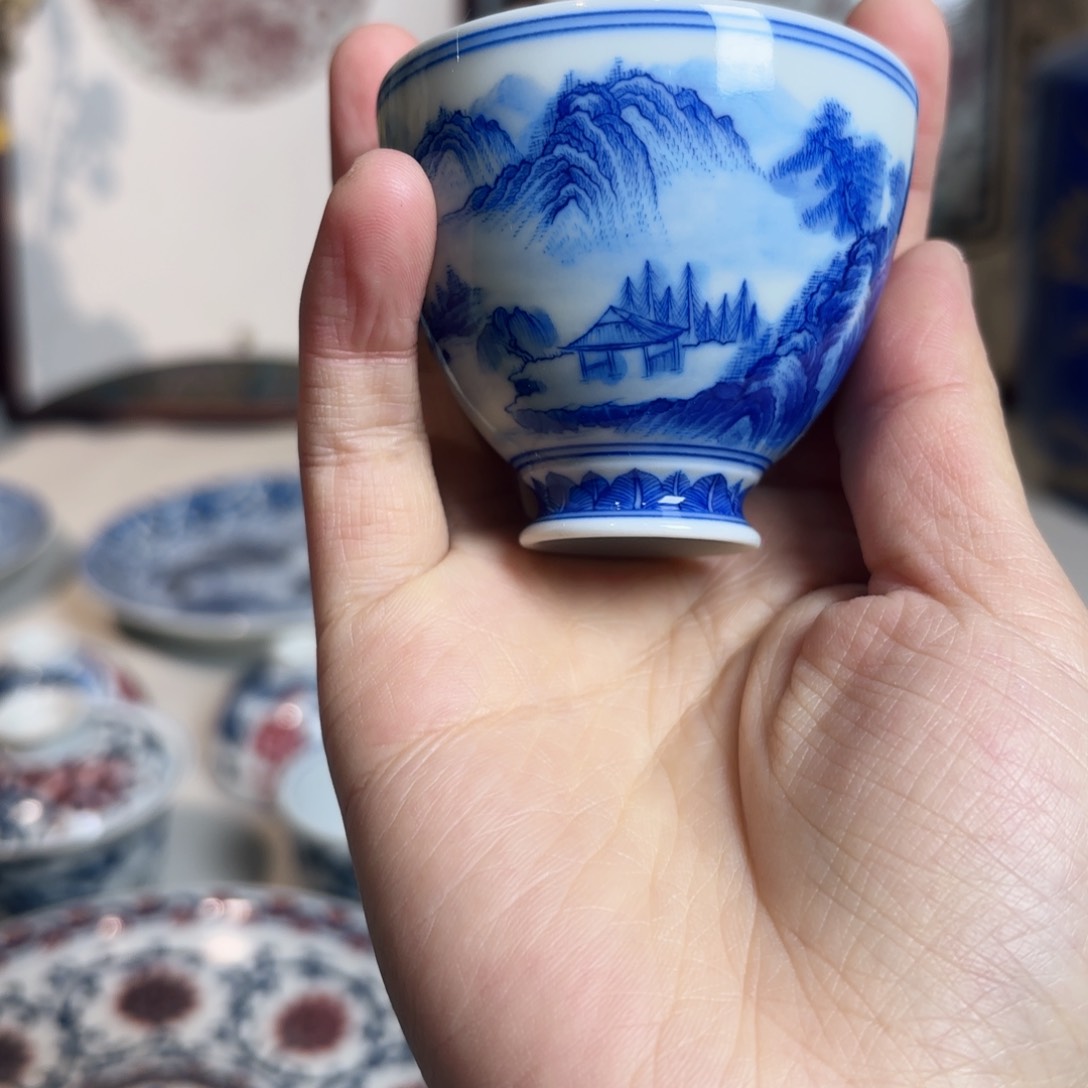青花山水小杯 嘎嘎好看