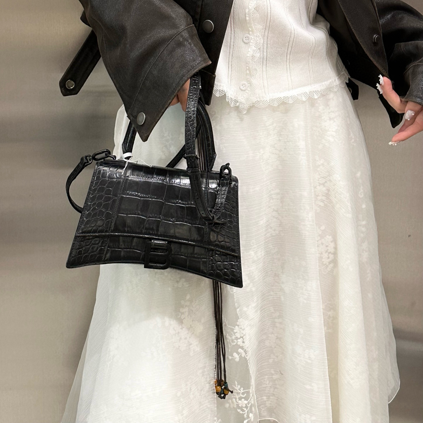 95新 Balenciaga/巴黎世家 巴黎世家 黑色s号沙漏斜挎包K