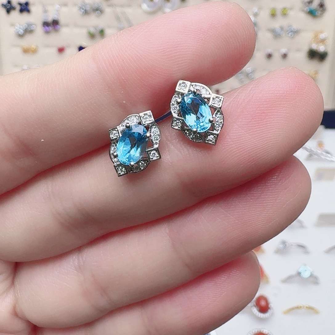 托帕石耳饰银S925镶嵌耳钉40