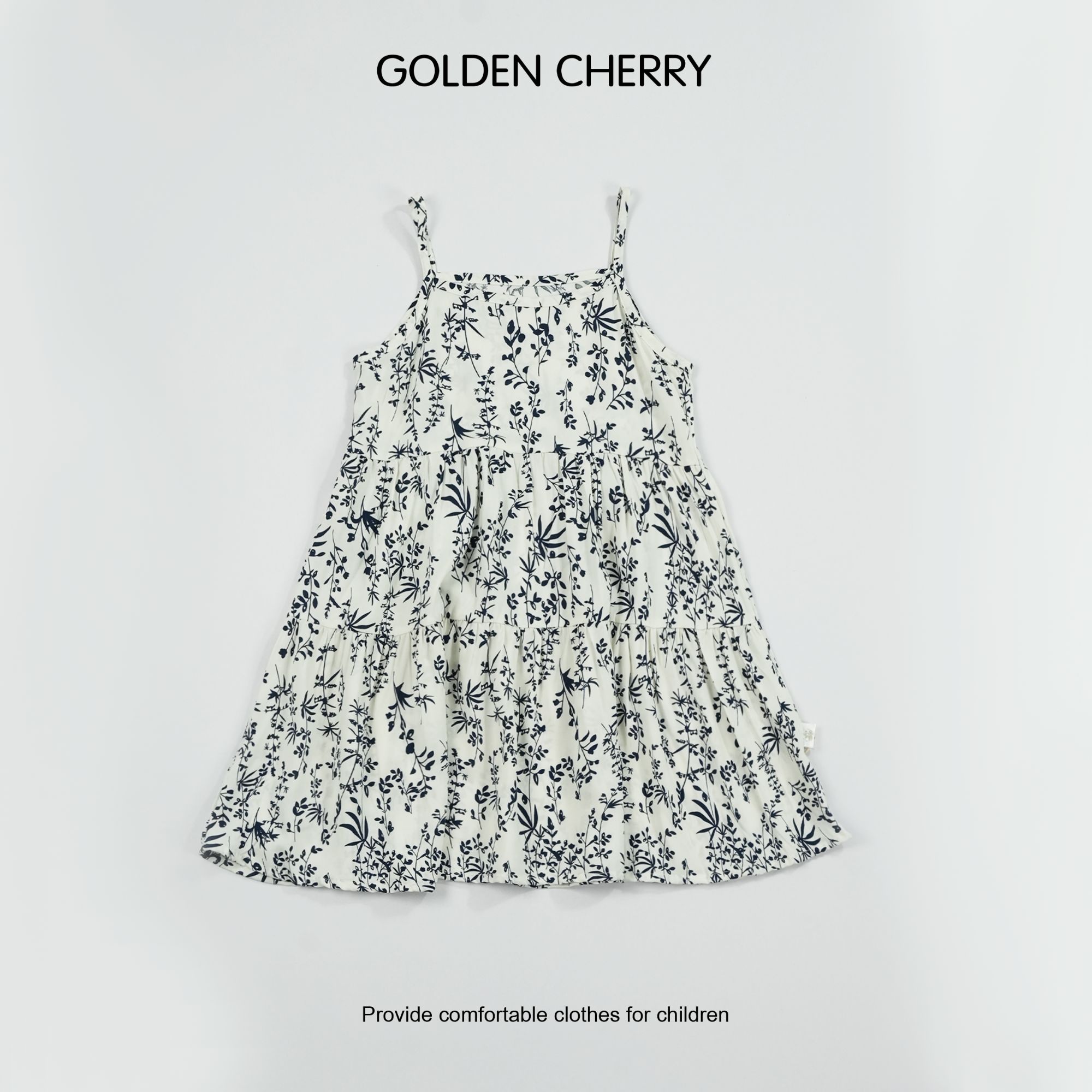 【金樱桃Golden cherry】小童碎花树叶满印甜美吊带连衣裙QDD775