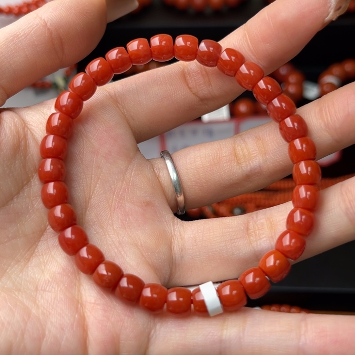 南红玛瑙未镶嵌南红玛瑙瓦西锦红直切手串6mm
