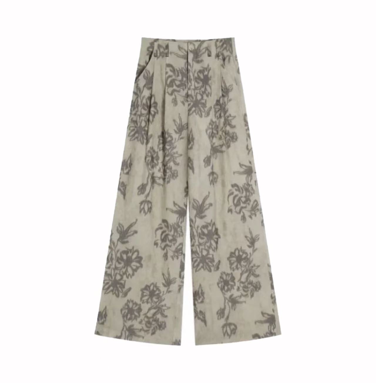 亚麻裤子直筒夏季高腰印花休闲裤短裤宽松休闲裤