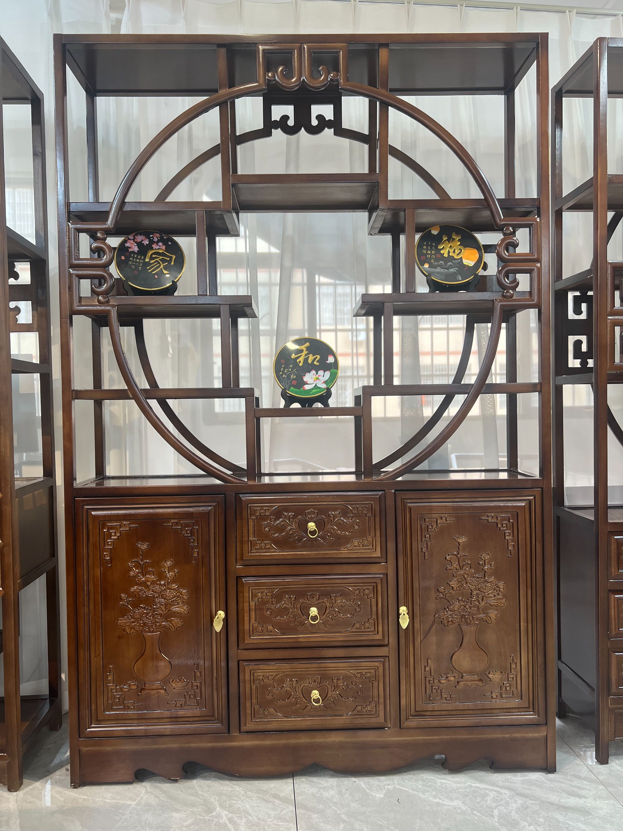 1.2/1.3柜门款多宝阁实木置物架新中式多宝阁隔断置物架