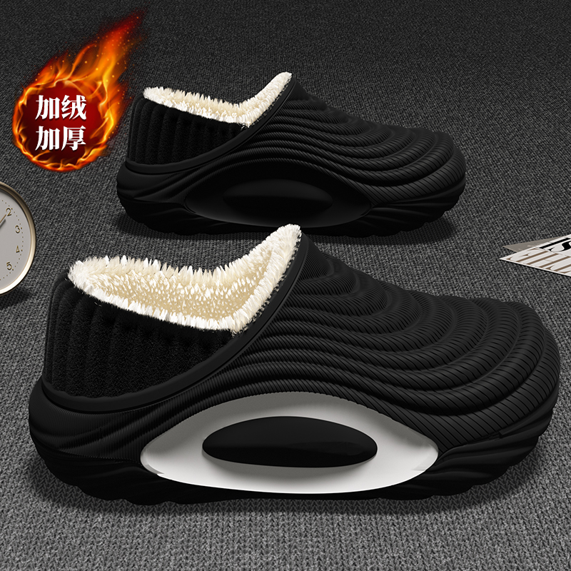 防水棉拖鞋男士冬季2025新款居家加绒保暖外穿厚底防滑包跟棉鞋女