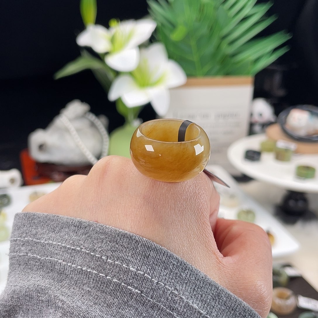 和田玉未镶嵌戒指E28金桔糖墩墩18.4带24h