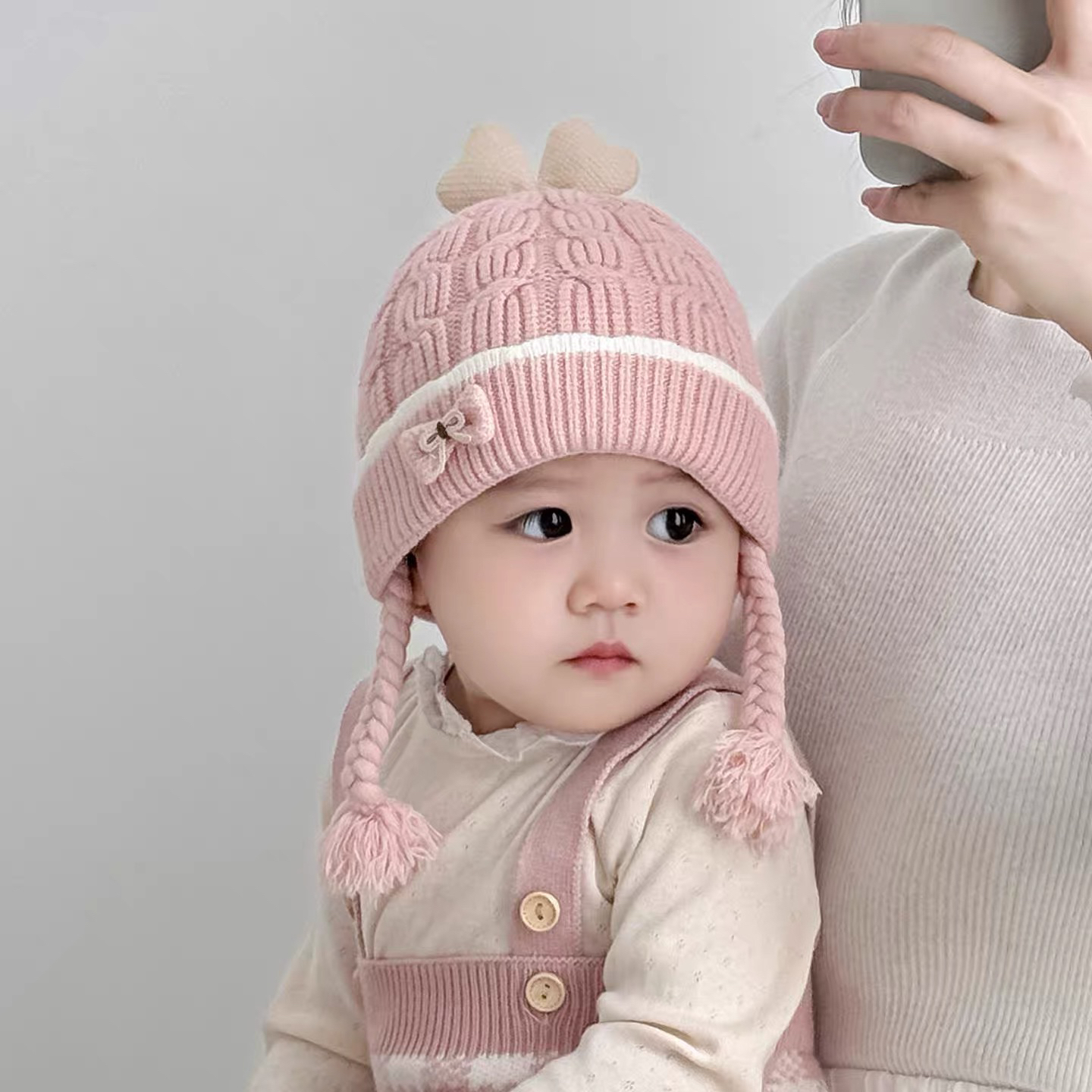 婴儿帽子秋冬季韩版洋气小月龄针织辫子帽女孩宝宝保暖护耳毛线帽