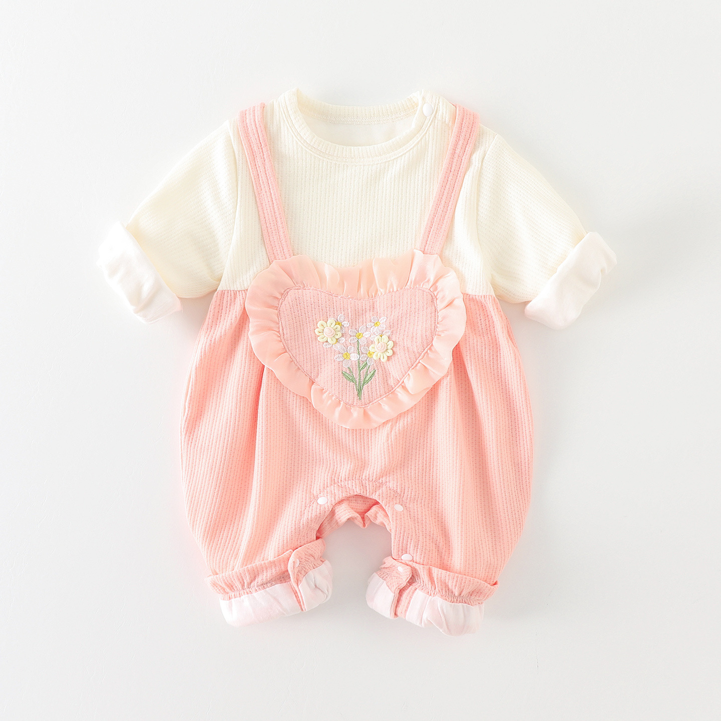 婴儿衣服春秋连体衣立体小花朵女宝宝衣服秋装新生儿衣服厂家批发