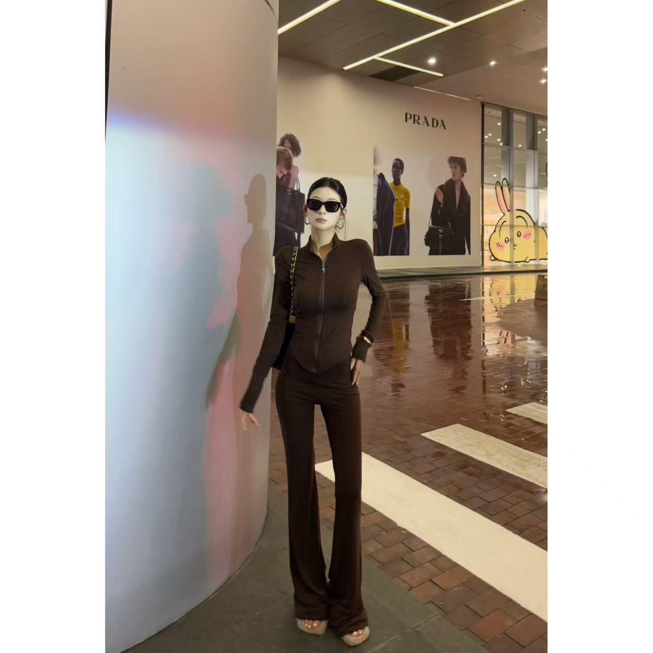 【高街slay】早秋新款长袖上衣两件套高腰休闲裤垂感微喇裤套装