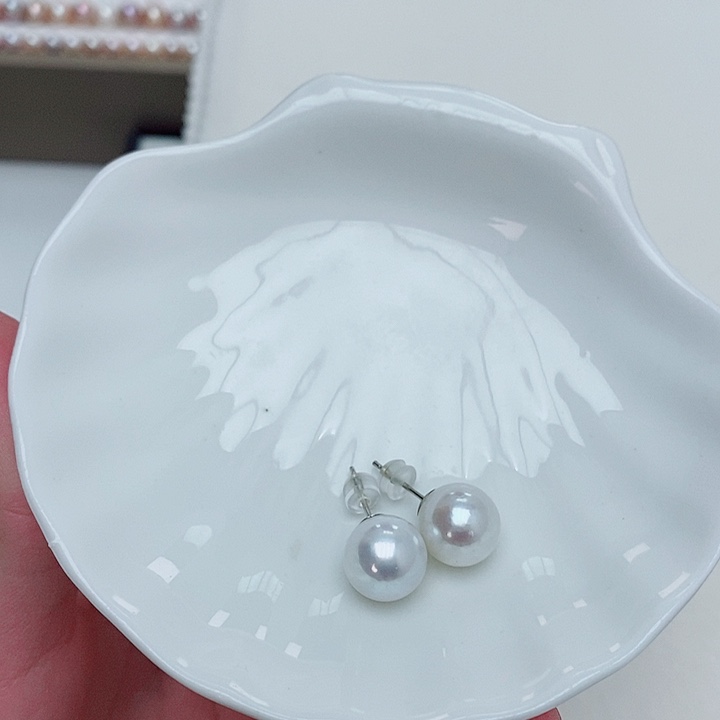 银S925镶嵌淡水珍珠耳饰11左右炫彩极强光耳钉
