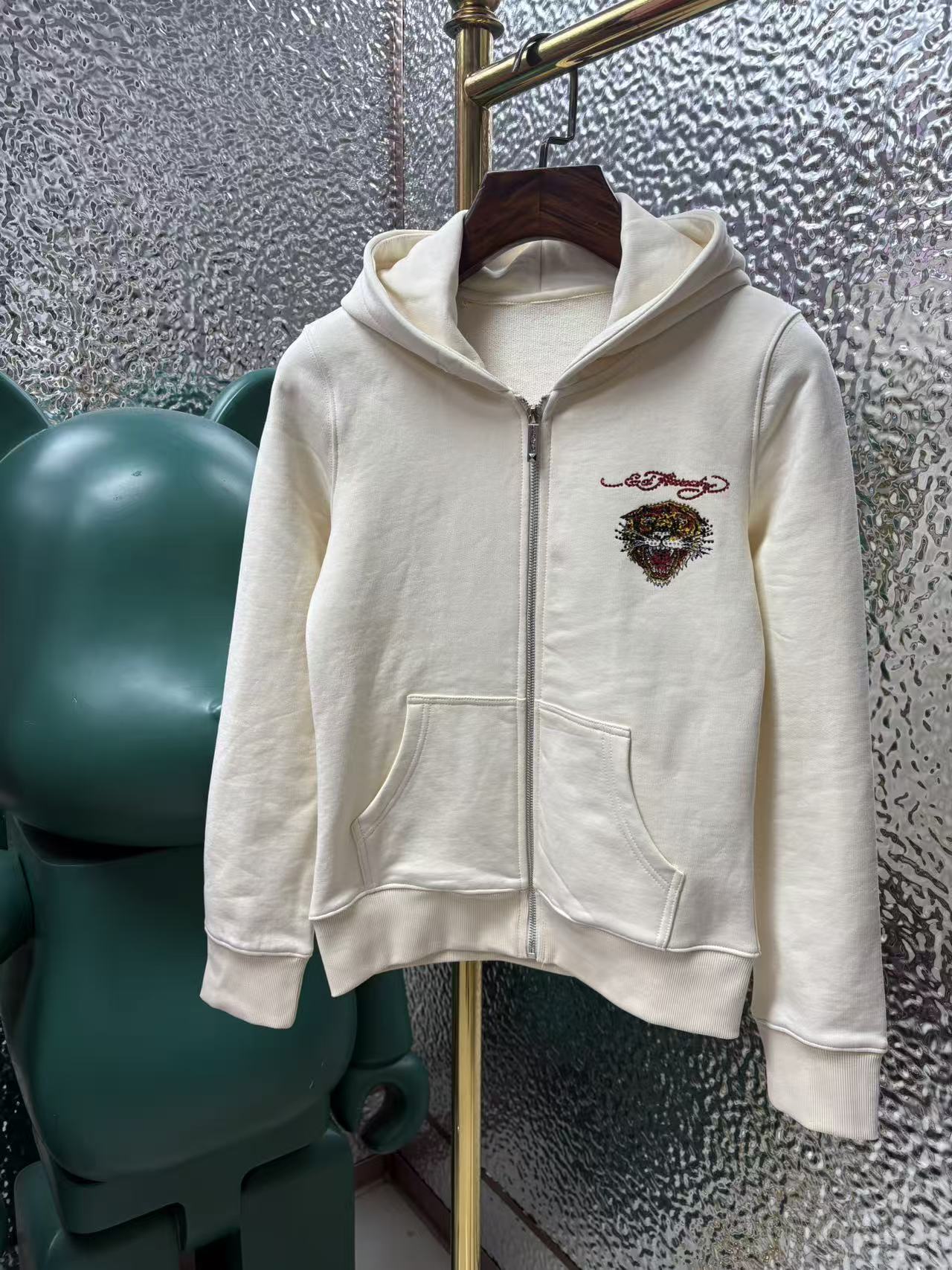 ED DAESUNG小虎头420克纯棉拔印烫钻开衫连帽卫衣上衣