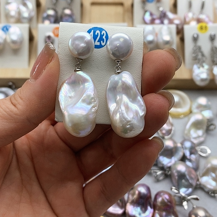 银S925镶嵌淡水珍珠耳饰芸****