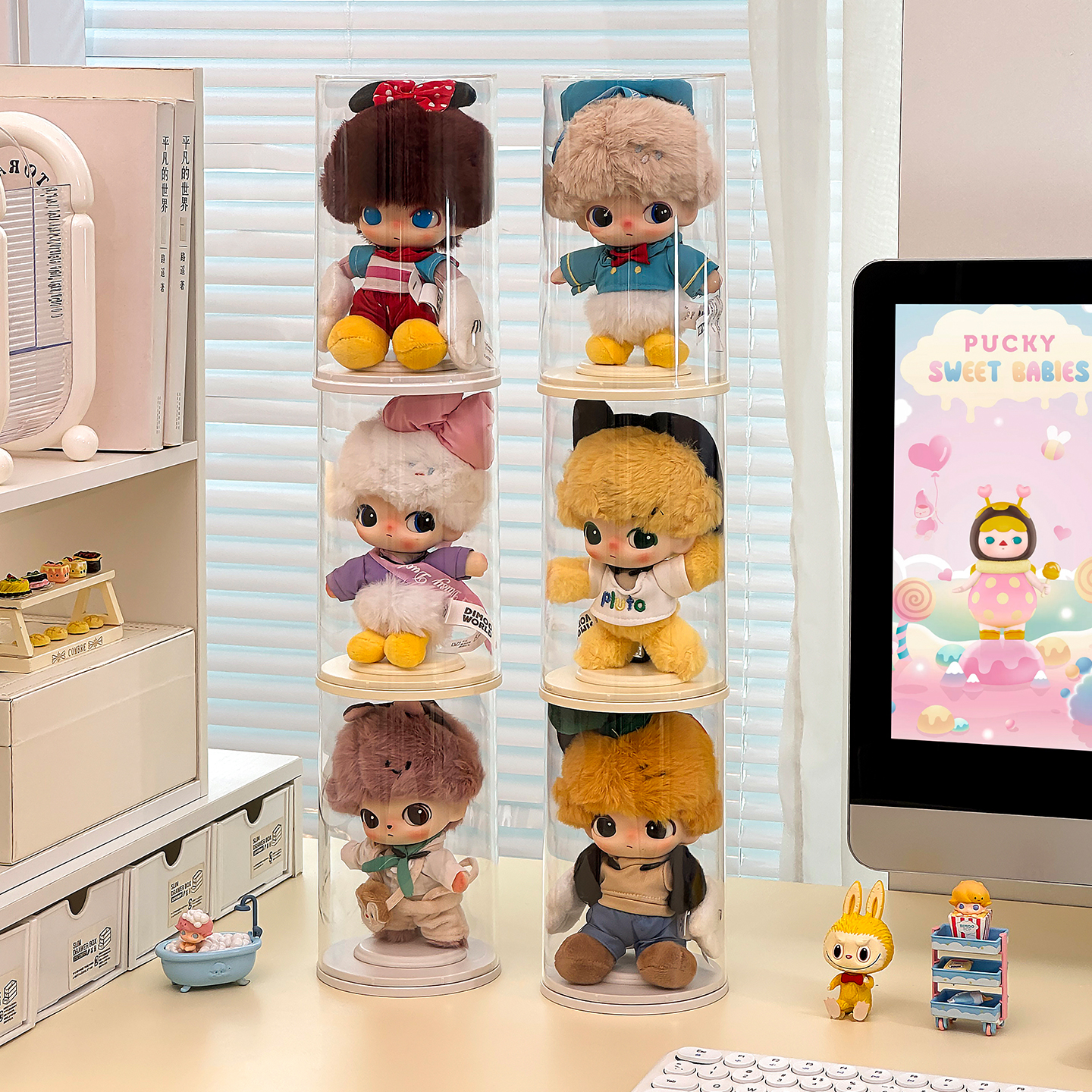 dimoo迪士尼搪胶收纳盒手办防尘可叠加亚克力盲盒展示架可叠加