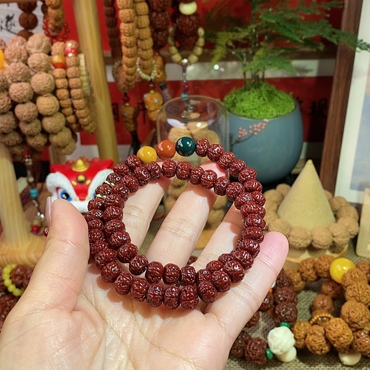 金刚菩提手串95玉华双圈红绿圆