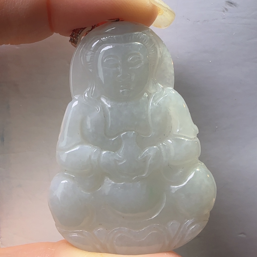 翡翠银S925镀金镶嵌颈饰天然缅料A货 观音吊坠