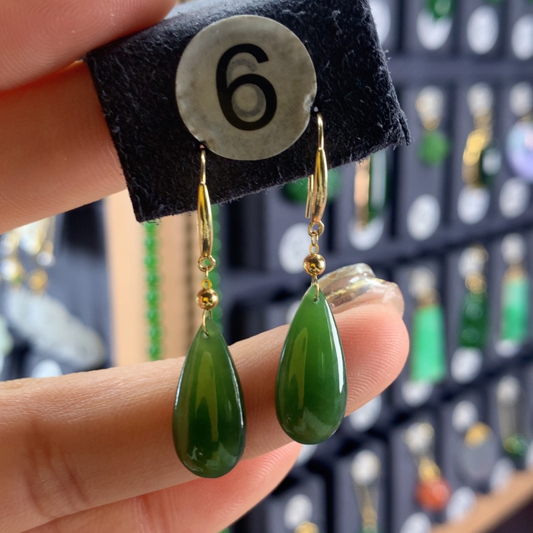 和田玉耳饰18K金镶嵌