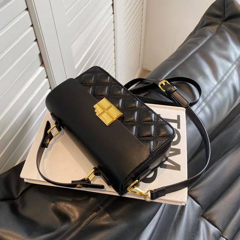 质感菱格锁扣气质纯色小方包女士手提包单肩斜挎包时尚潮流PU包