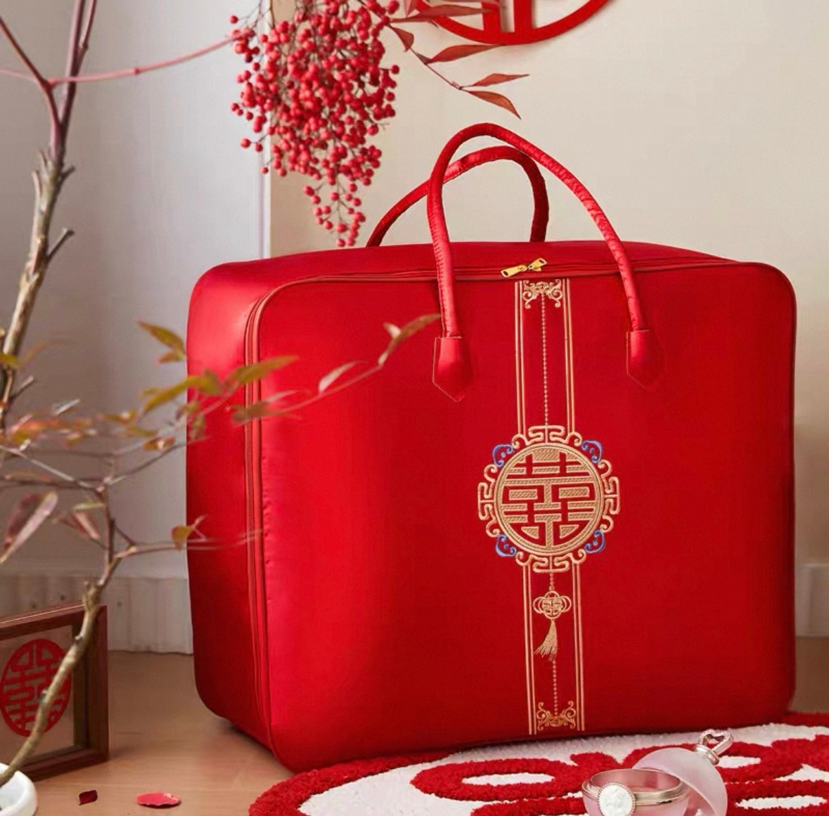 结婚陪嫁手提袋【刺绣款】婚庆被子收纳袋