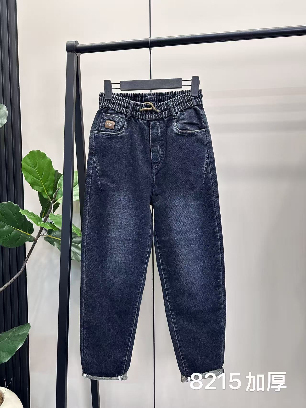 01-19秋冬新款水洗牛仔裤时尚哈伦裤老爹裤工装弯刀裤百搭加厚