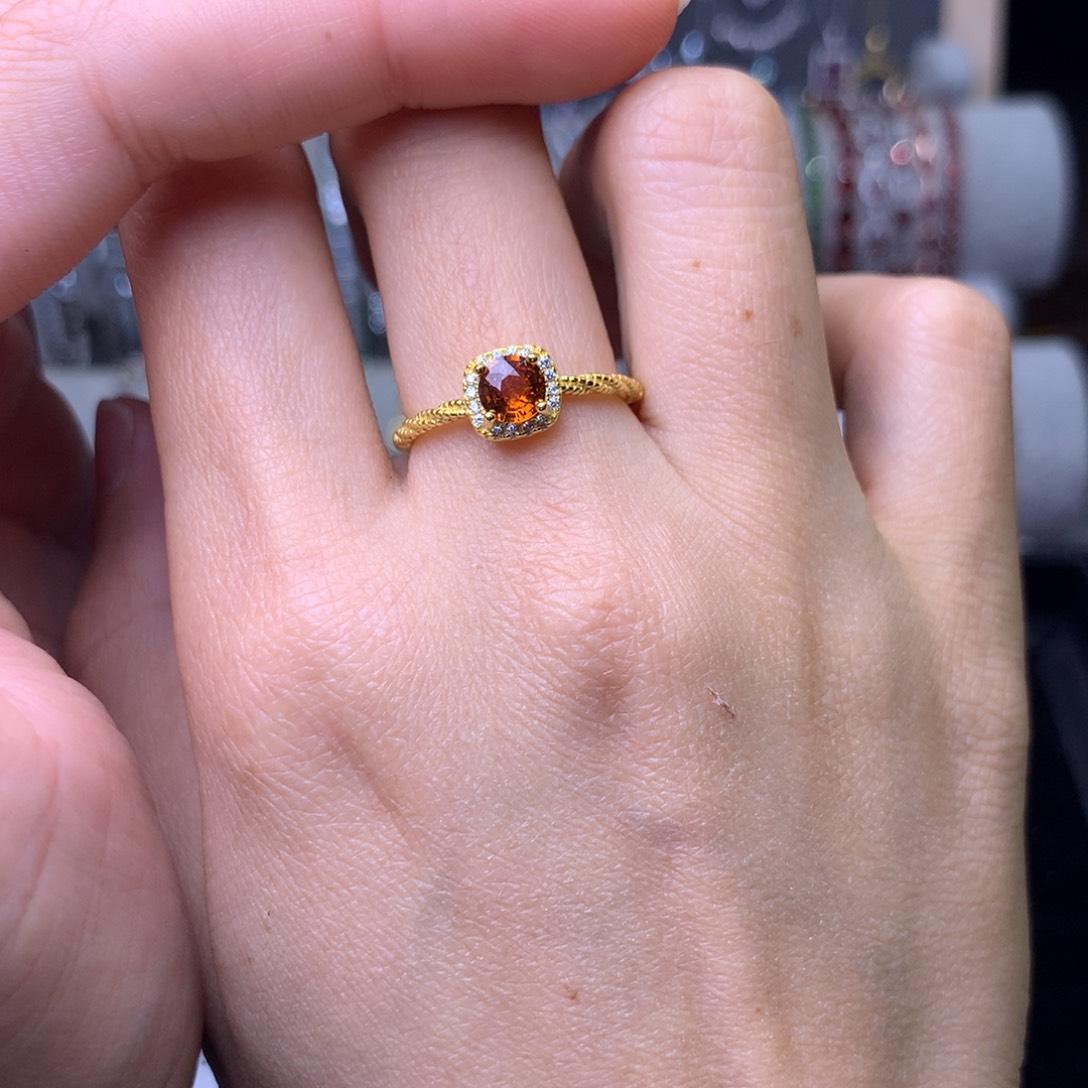 石榴石（芬达石）戒指银S925镶嵌