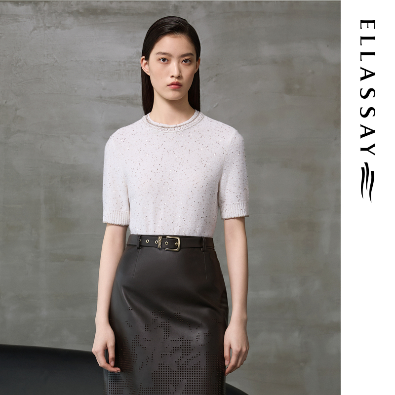 ELLASSAY歌力思2025秋季新款舒适绒感圆领针织衫女EWF363M08200