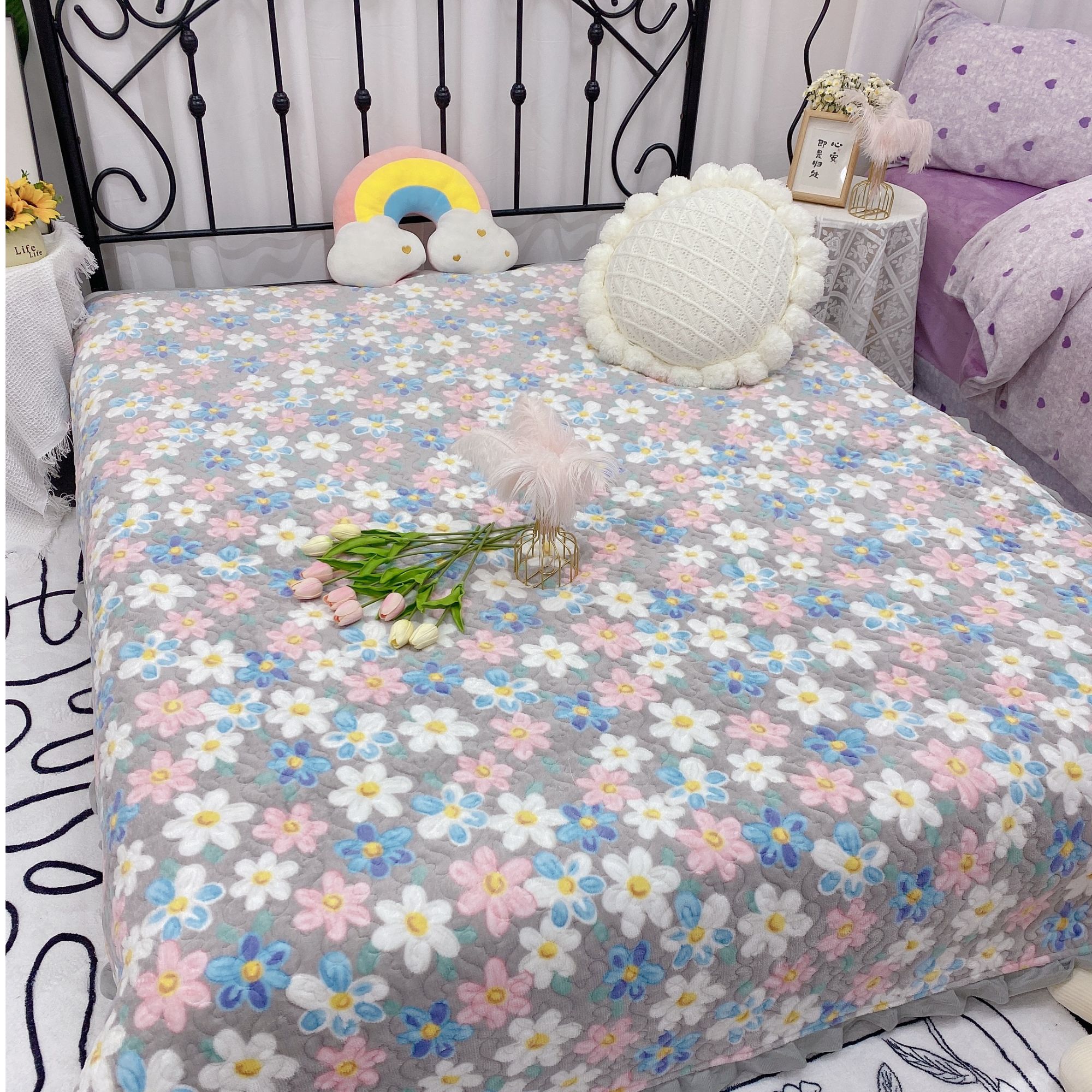 【秋冬加厚】牛奶绒床盖双面绗缝可铺可盖四季通用防滑多功能不掉毛