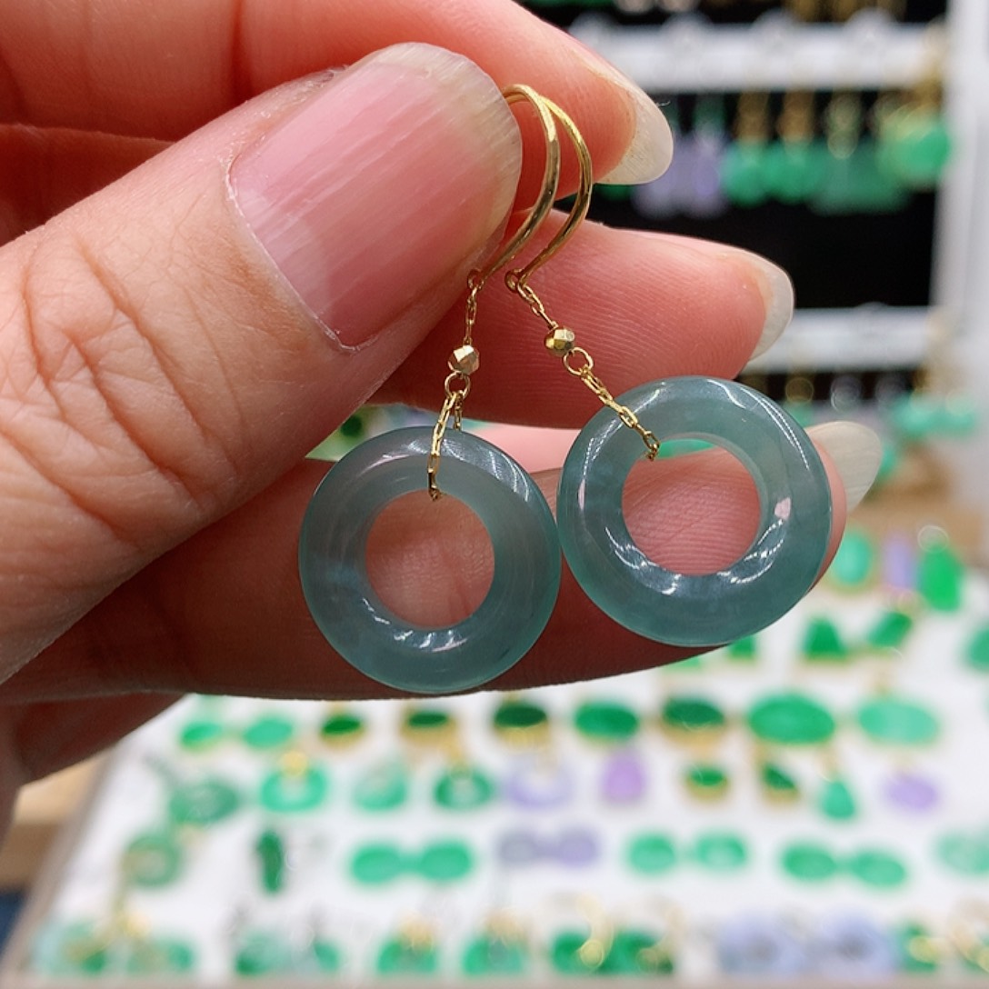 翡翠耳饰18K金镶嵌的