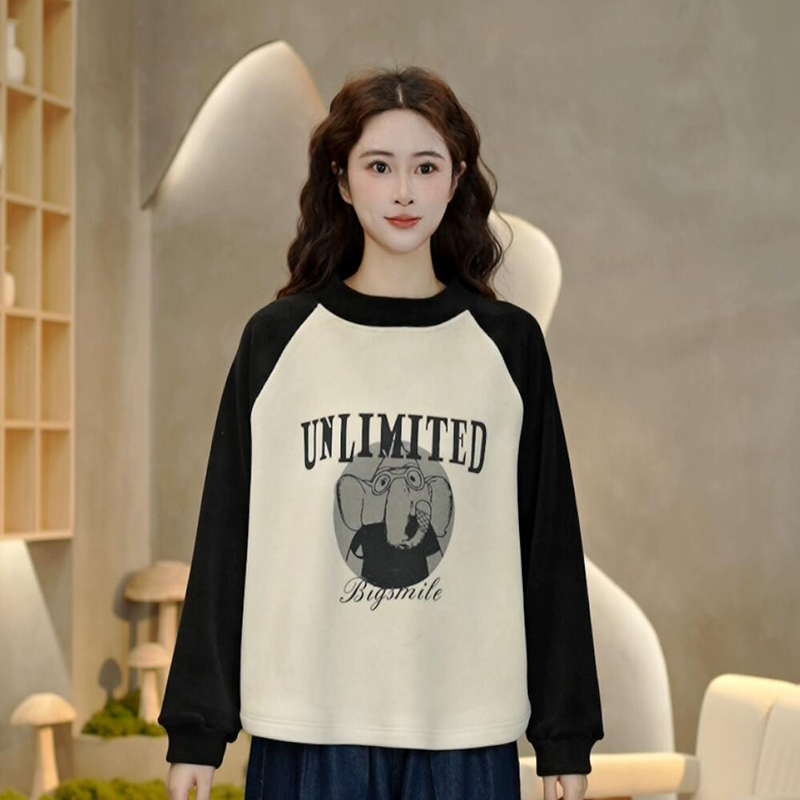 6626 冬季新款奥粒绒象先生印花卫衣插肩袖立领休闲百搭圆领上衣