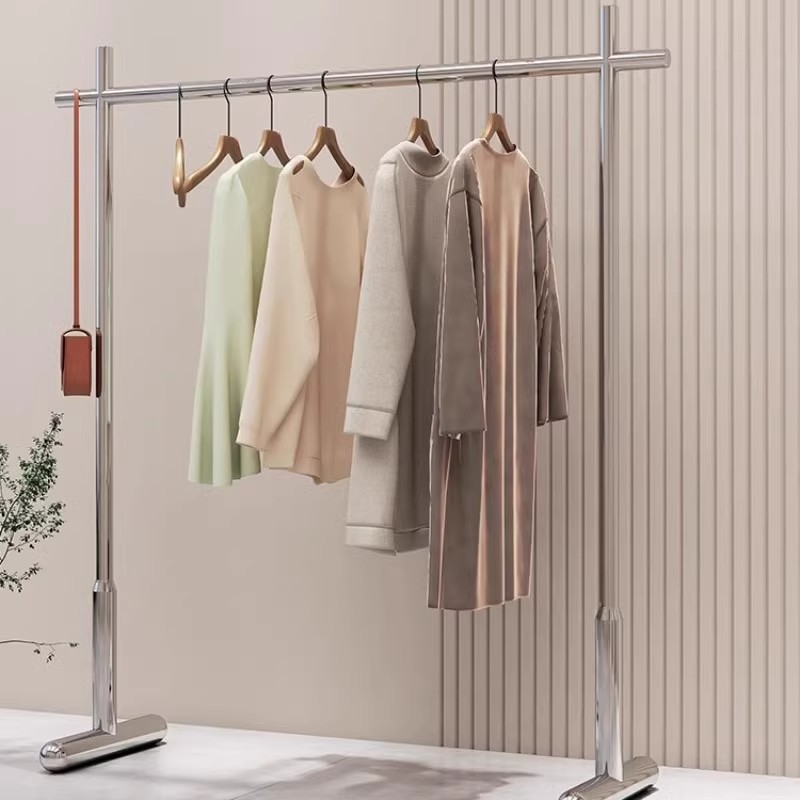 落地式挂衣架女装店不锈钢展示架服装店银色加粗装修道具直播货架