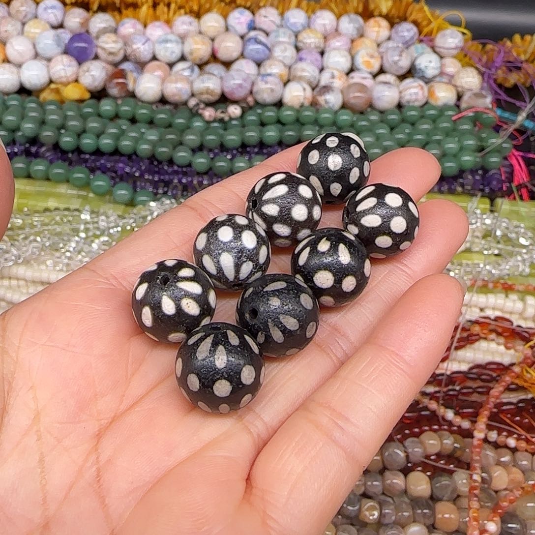 玛瑙/玉髓合金珠宝半成品老玛瑙14mm2颗