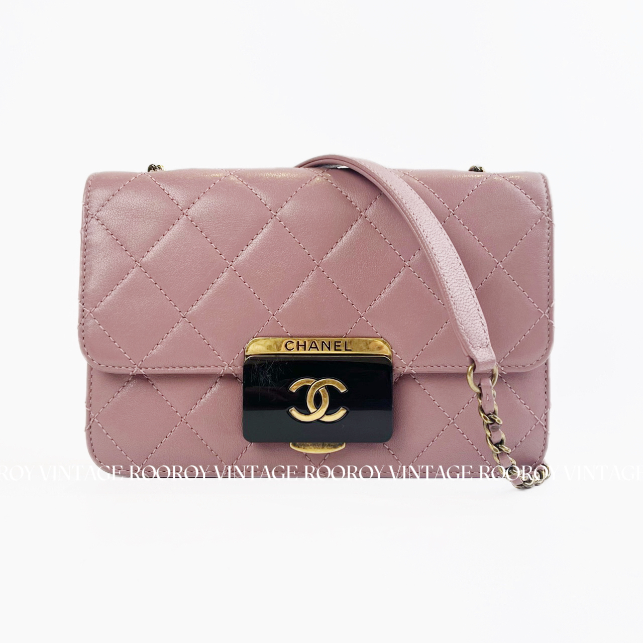 95新 Chanel/香奈儿 香芋紫 珐琅扣 菱格纹 链条包/9469