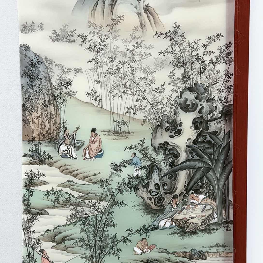 国画工笔画山水绢本