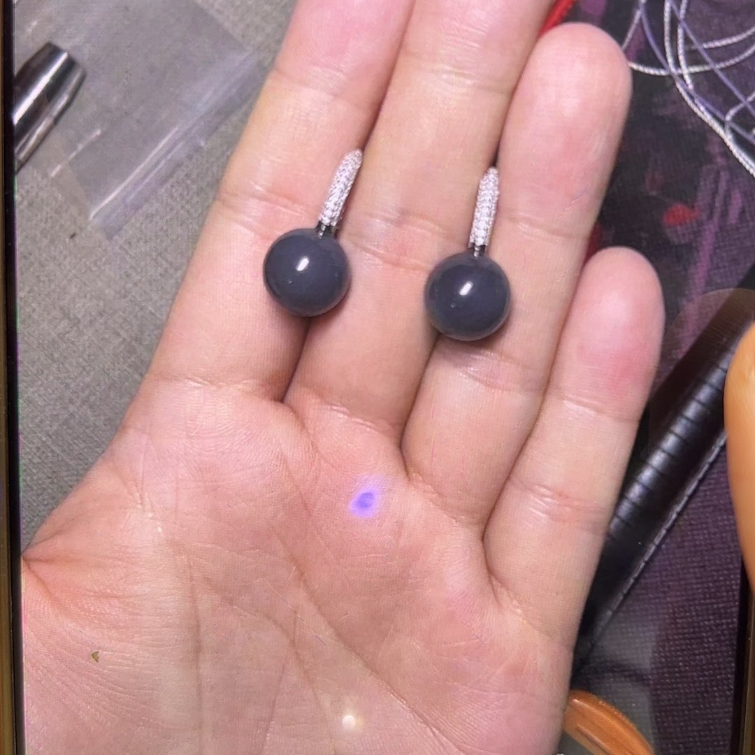 和田玉银S925镶嵌耳饰@*晴