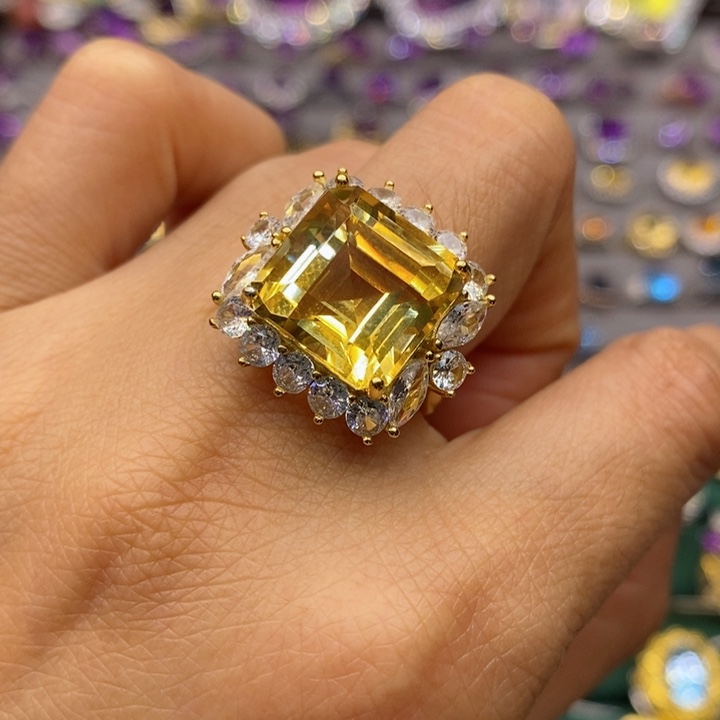 水晶戒指银S925镶嵌天然水晶戒指