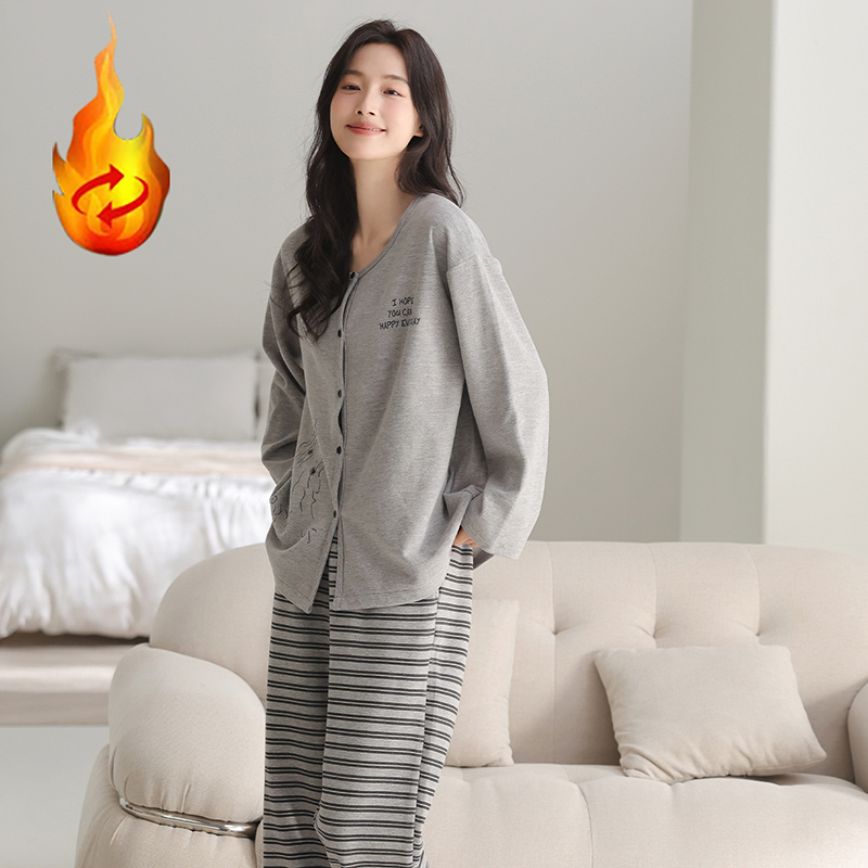 【简灰狗狗】秋冬加厚长袖长裤保暖可外穿可爱休闲家居服套装