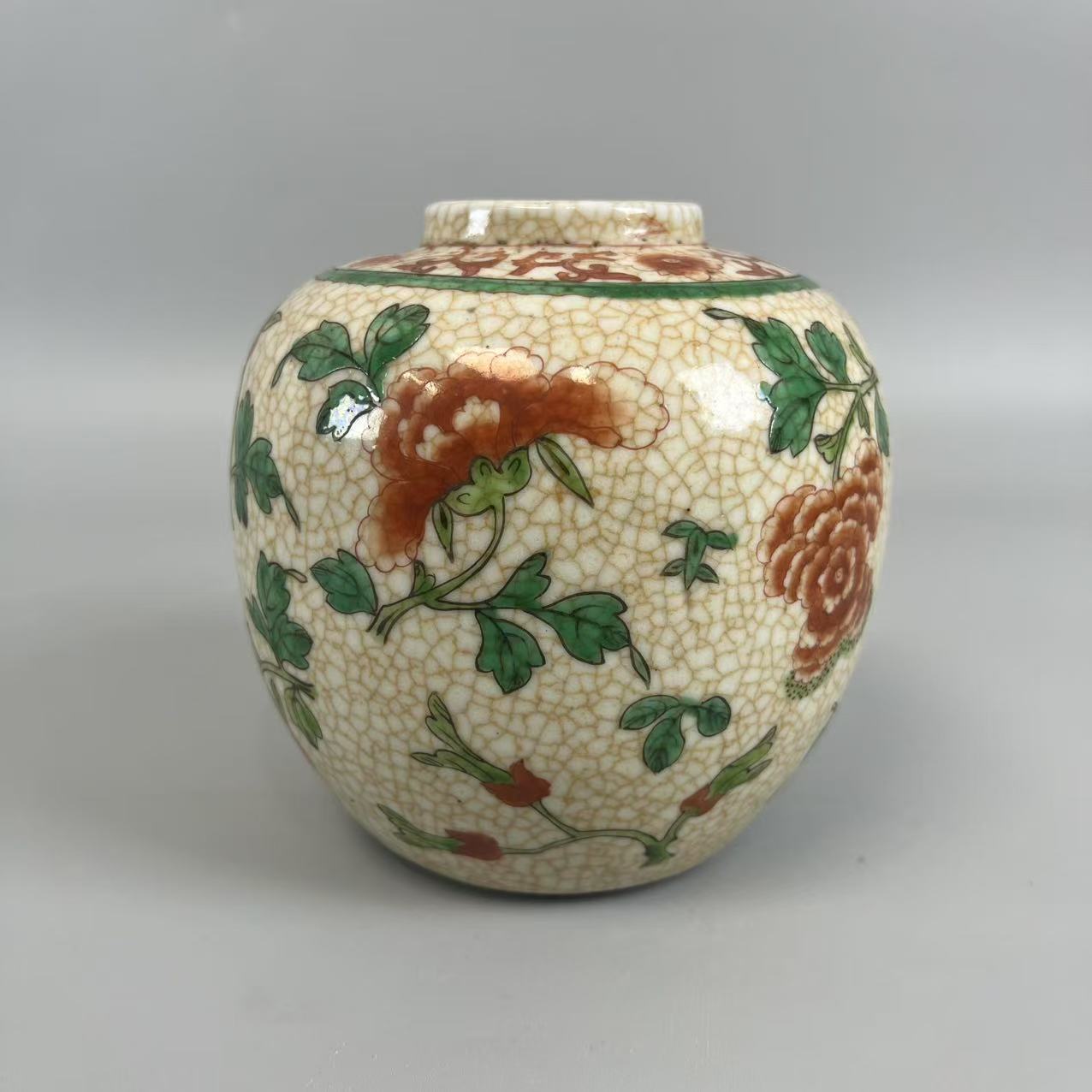 6070017光绪哥釉开片五彩罐