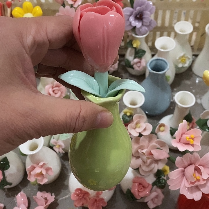瓷片纯手工陶瓷花摆件瑕