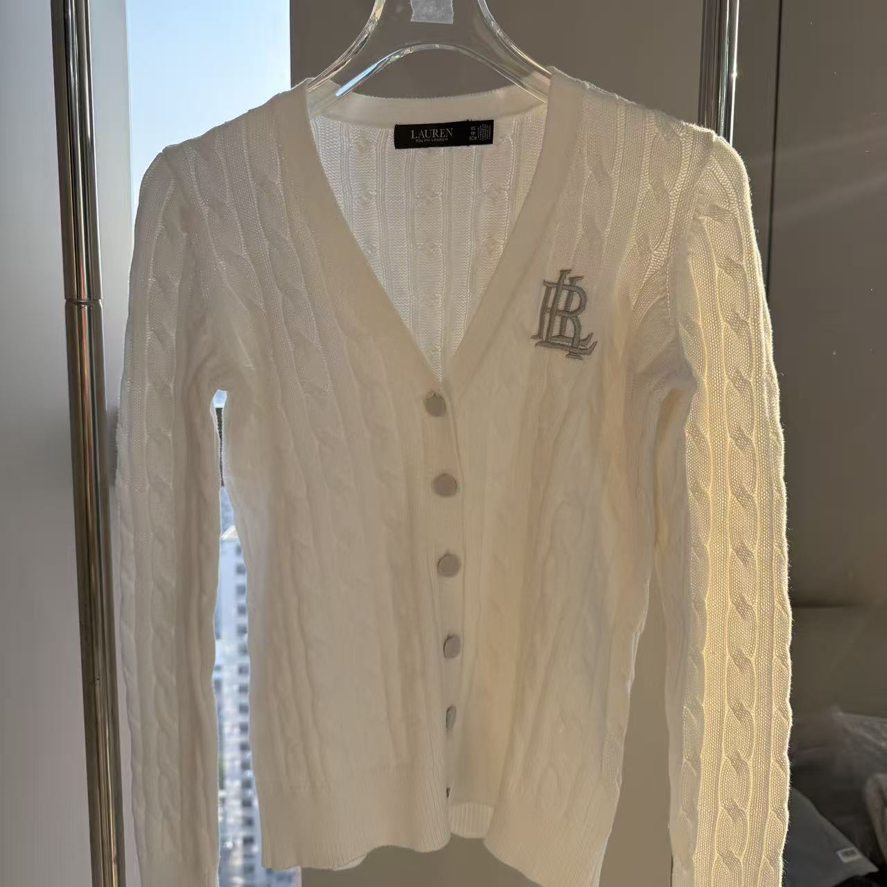 Ralph Lauren 拉夫劳伦 字母标V领绞花宽松开衫