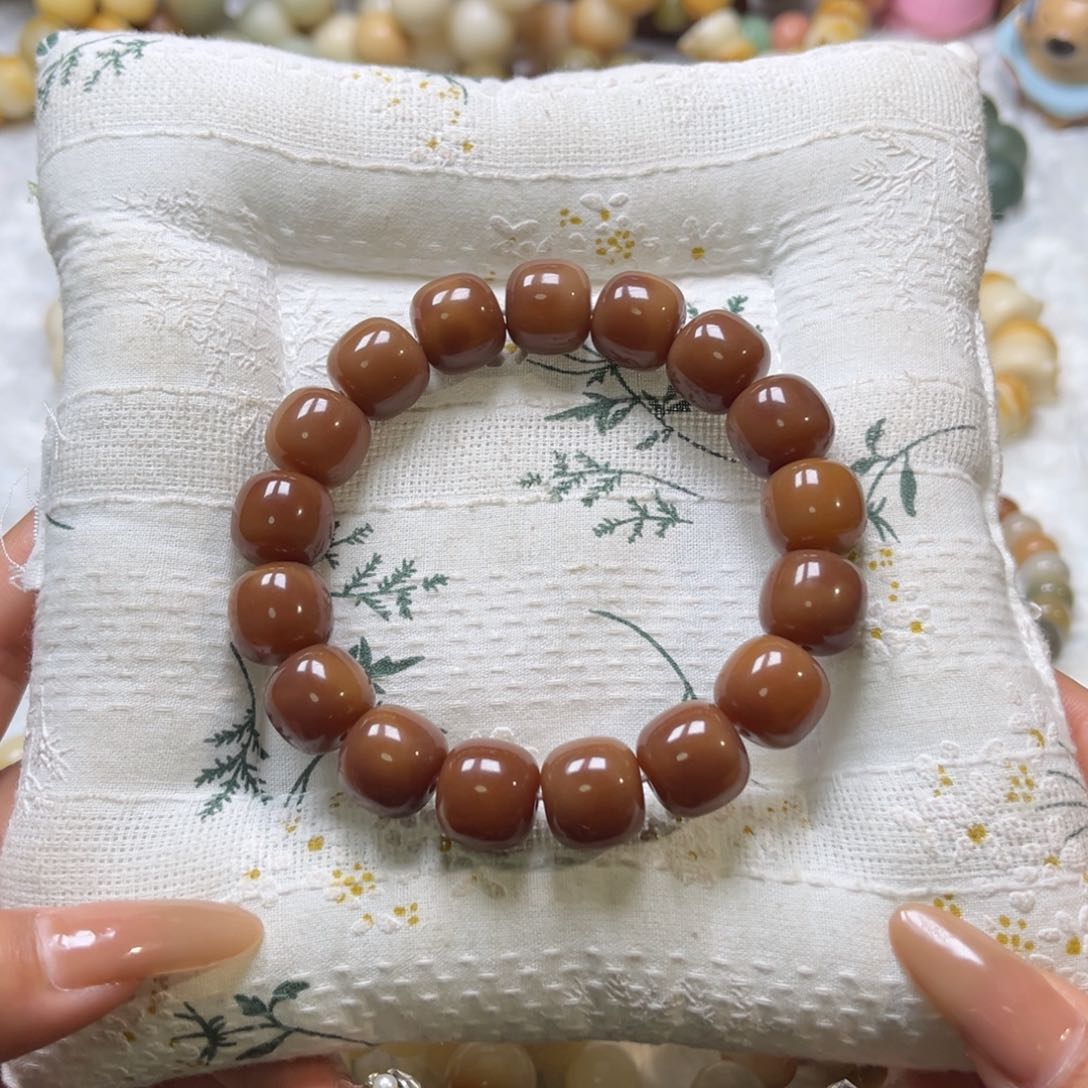 菩提根/象牙果吊坠咖色桶珠卡14