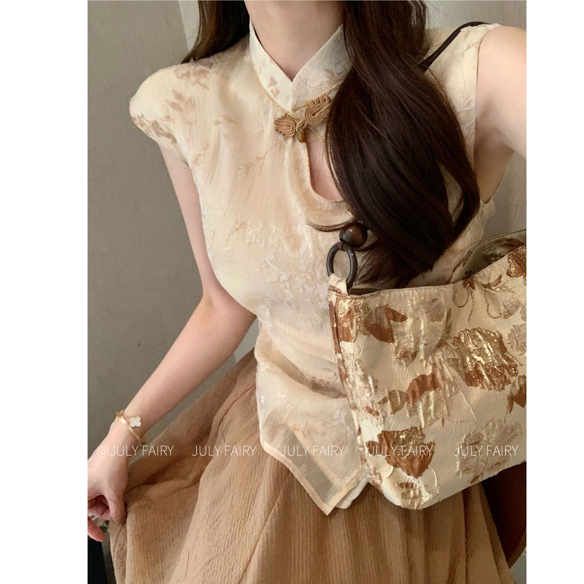 国风新中式短袖上衣+高腰半身裙