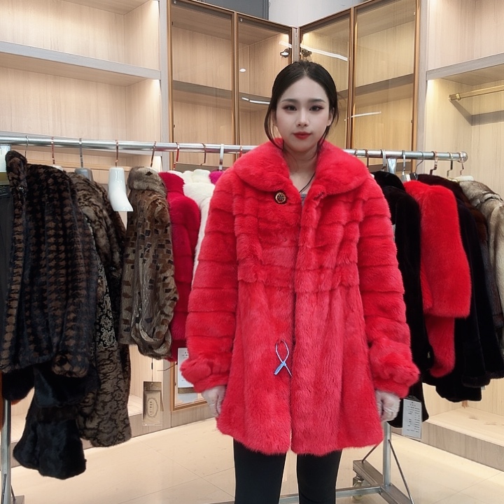 红色翻领中长款yh0543