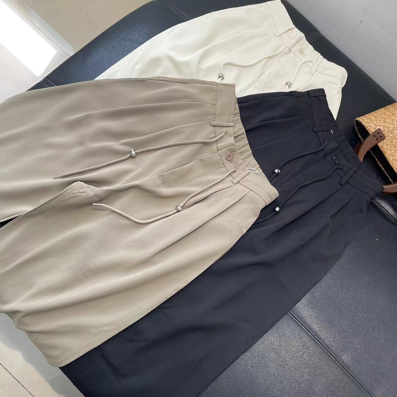 CS346春夏装新款松紧腰包边高品质直筒休闲西装裤女士