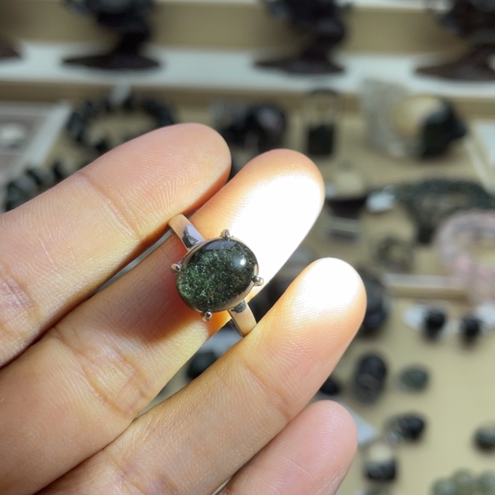 银S925镶嵌戒指水晶绿幽灵蛋面