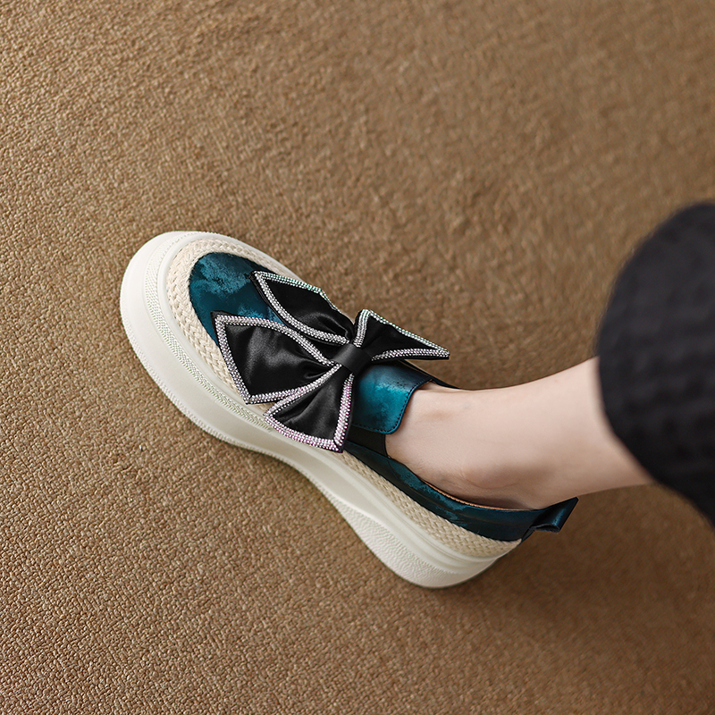 6厘米松糕厚底单鞋女时尚休闲蝴蝶结乐福鞋春秋2025新款百搭舒适