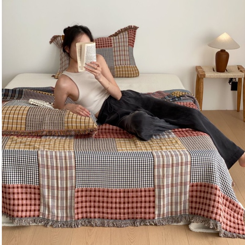 【藏毯系列】全棉四层纱布流苏毯旅行披肩毯休闲毛巾被午睡毯能铺盖