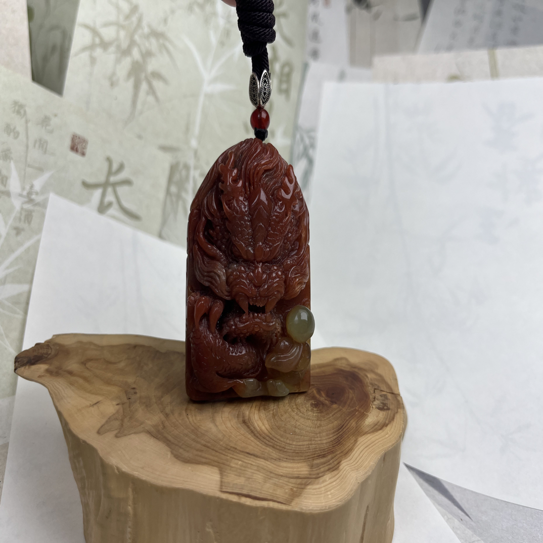 精品天然岫玉生意兴隆四季兴隆辽阳红料