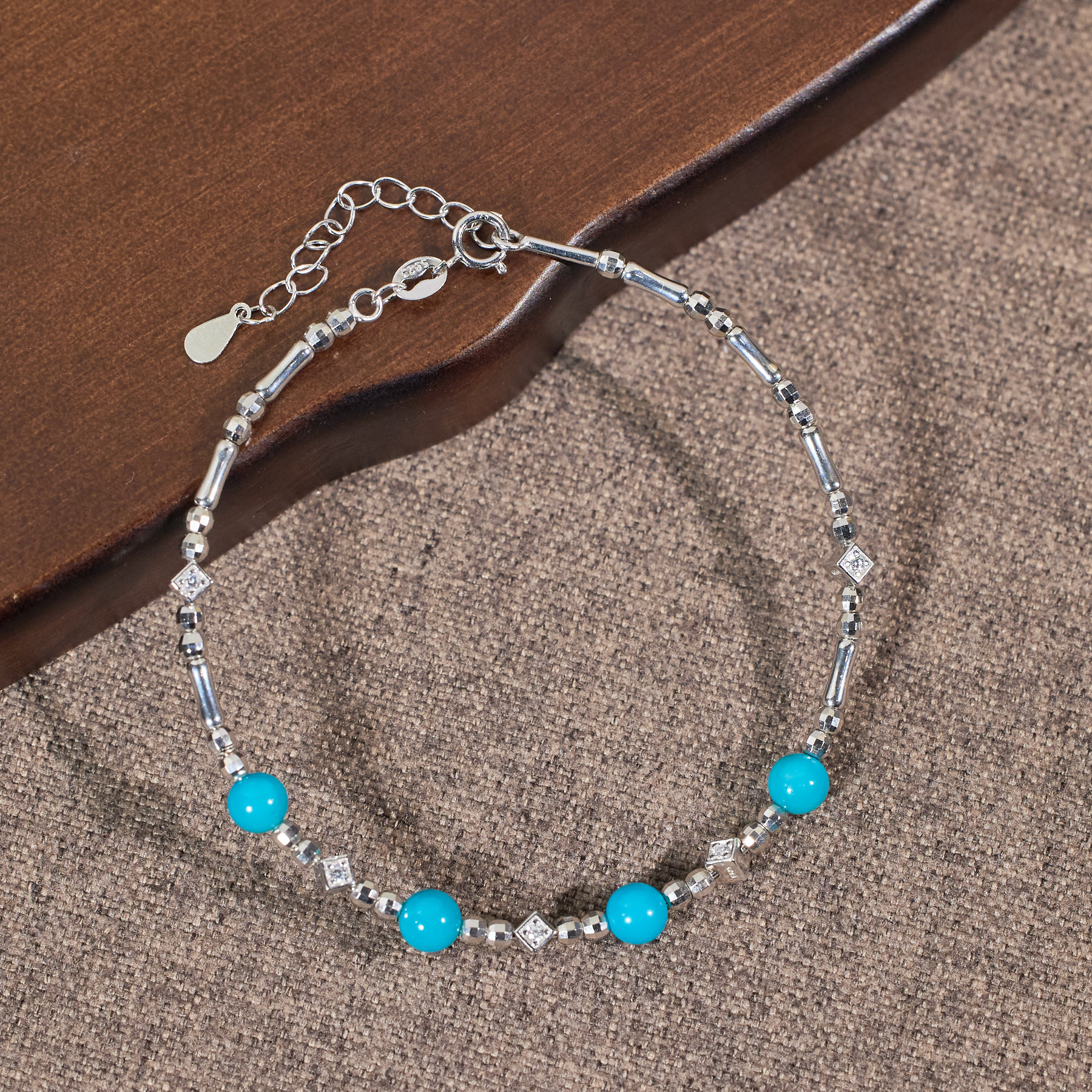 玉峰珠宝丨安娜【田埂】松石圆珠手链*S925镶嵌*N6053多样性发其一