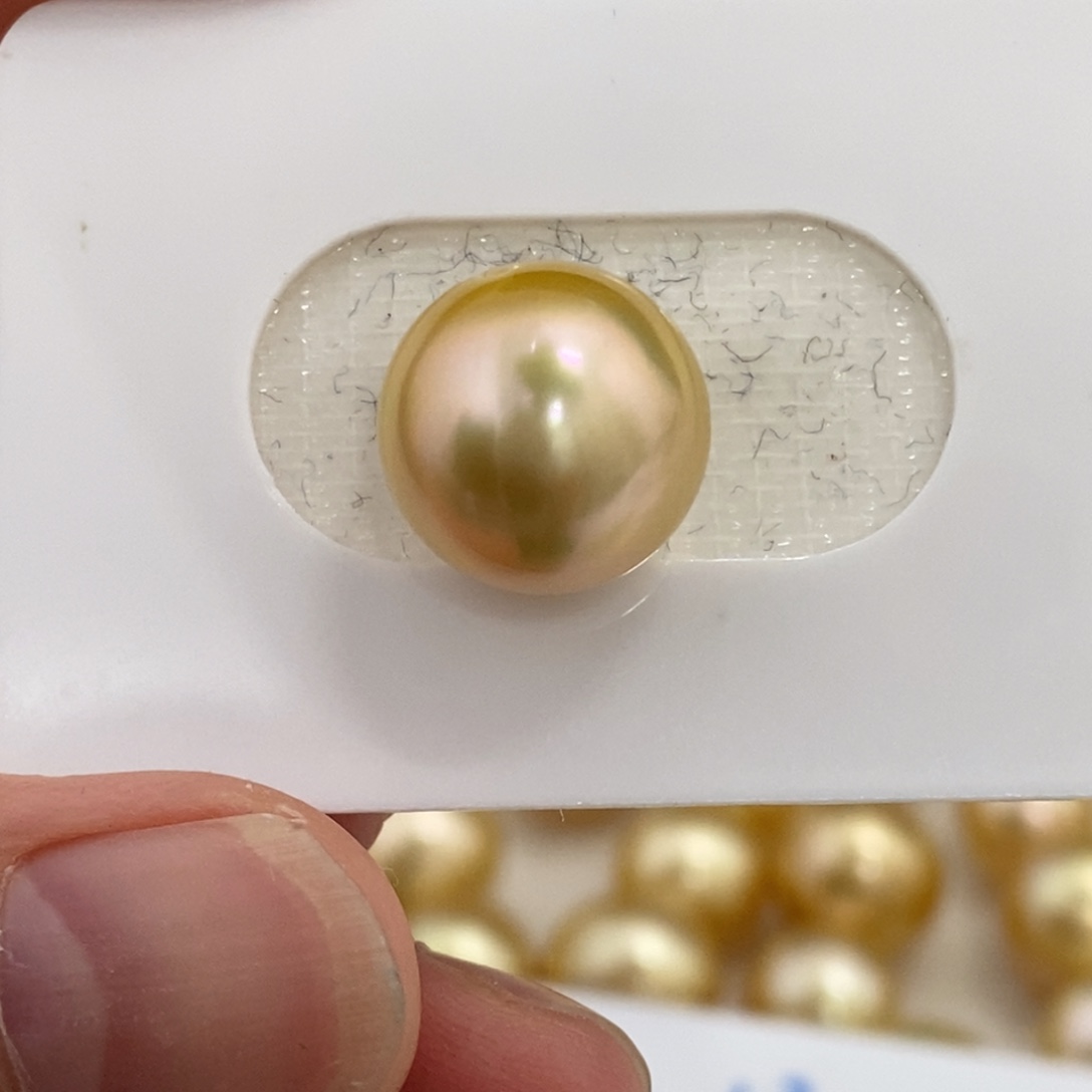 海水珍珠裸珠金珠炫绿粉光圆珠干净12.7