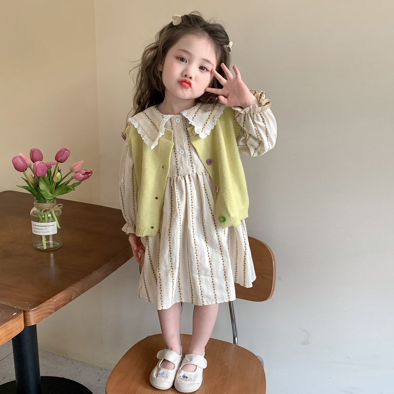 女童毛衣马甲套装女宝宝花边连衣裙两件套
