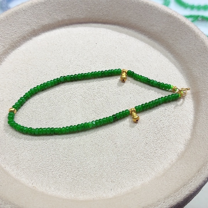 心***橙翡翠18K金镶嵌手链天然缅甸翡翠A货卡2.8